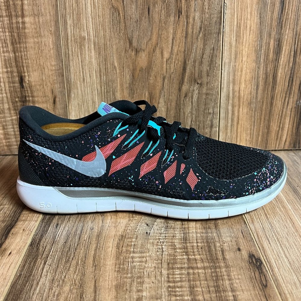 Nike Free 5.0 Womens Running Shoes Black Red Speckled Athletic 705346 035 Size 9